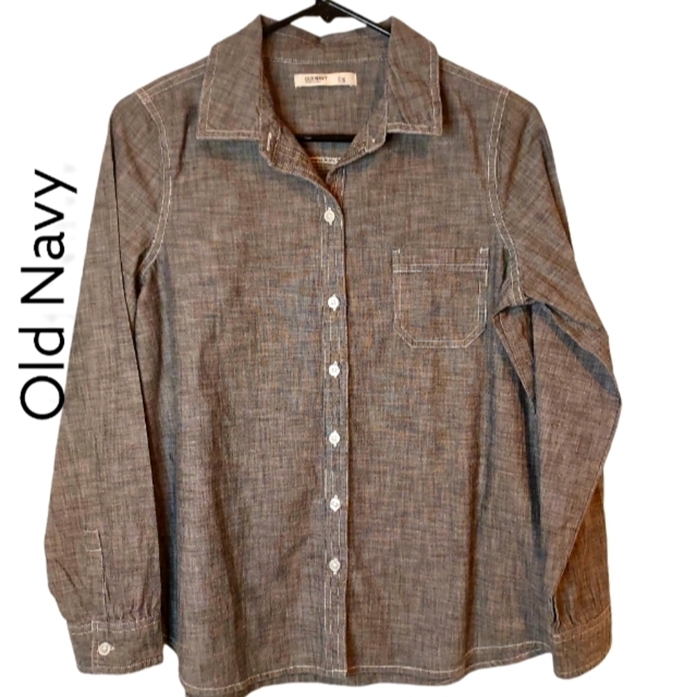 Old Navy Black Cotton twill Casual L/S Button Down Shirt Top sz S - Picture 1 of 4